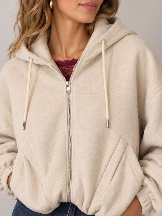 cropped bomberjas met capuchon beige