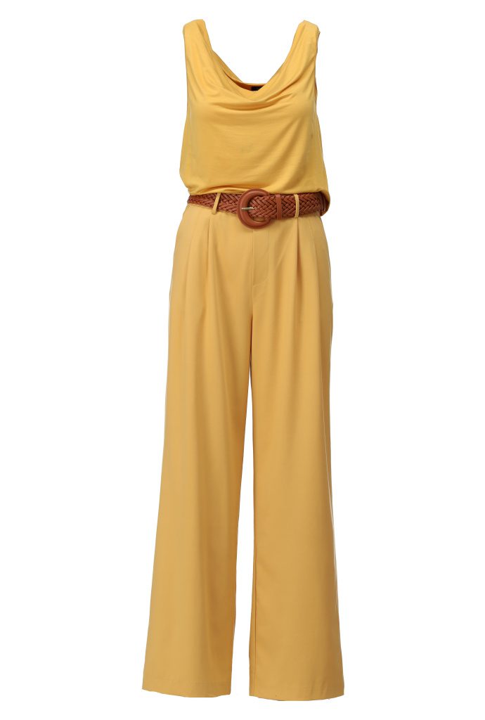 K-design - Off shoulder jumpsuit met bijpassende riem (A608Golden apricot)