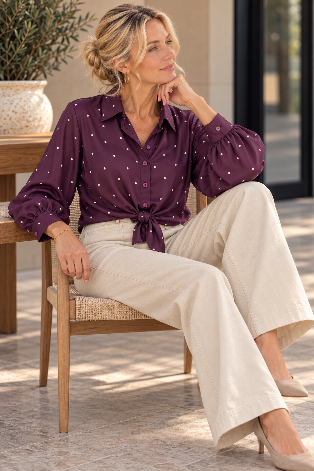 Polkadot knoopblouse Elli Plum