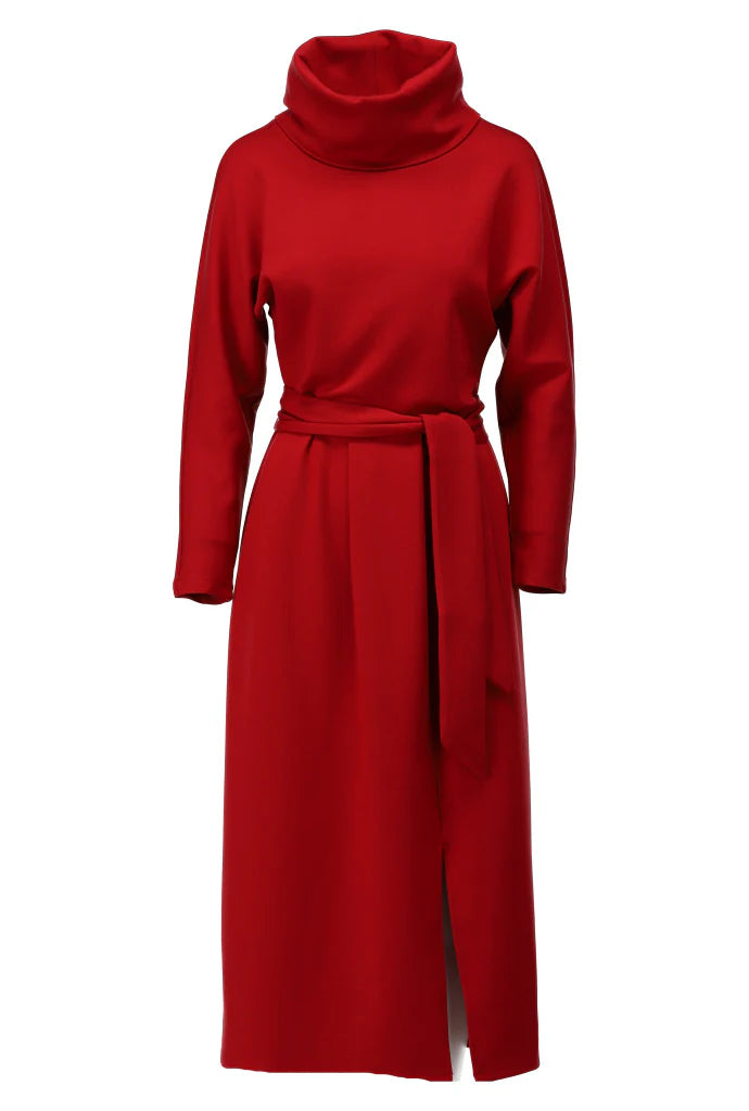 K-Design - Maxi jurk met rolkraag en stoffen riem (B632)