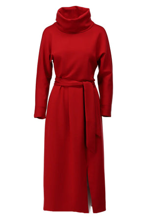 K-Design - Maxi jurk met rolkraag en stoffen riem (B632)