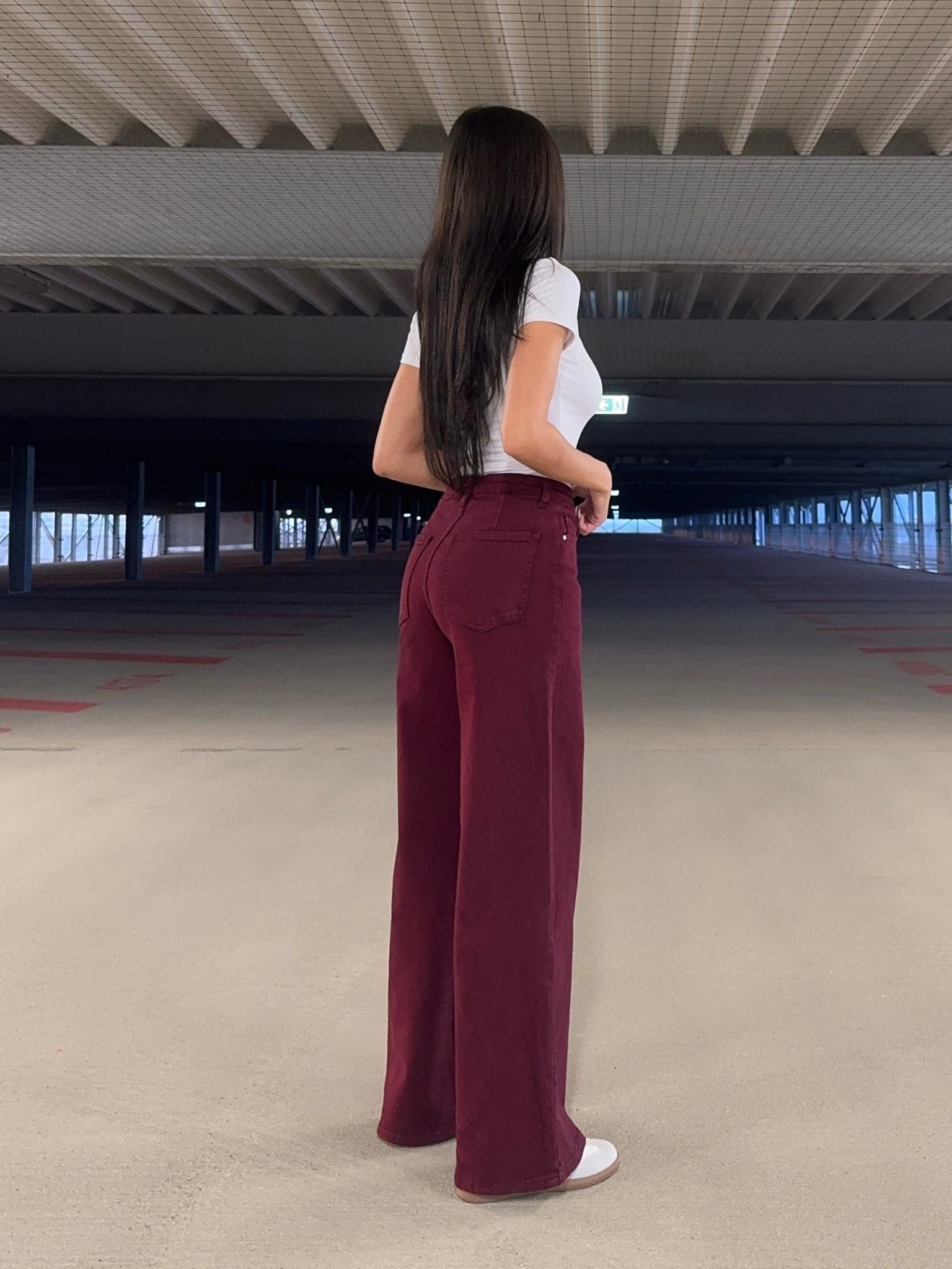 Jeansbroek Redial Bordeaux wide leg stretch