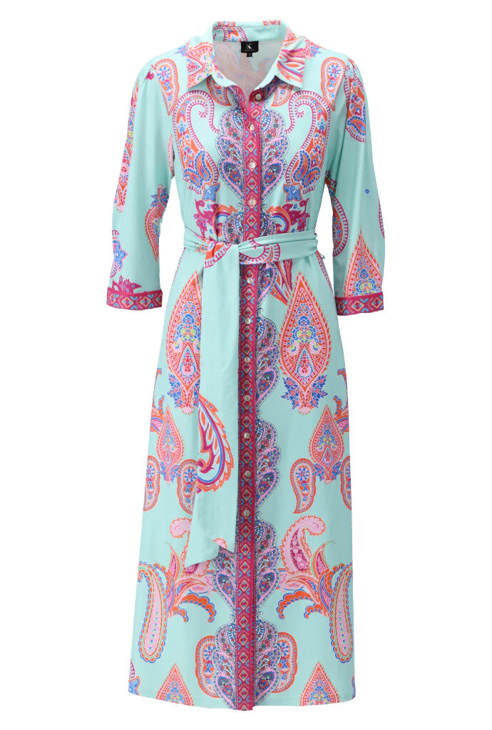 K-design - Maxi polo dress met print, knopen en stoffen riem (A404P967)