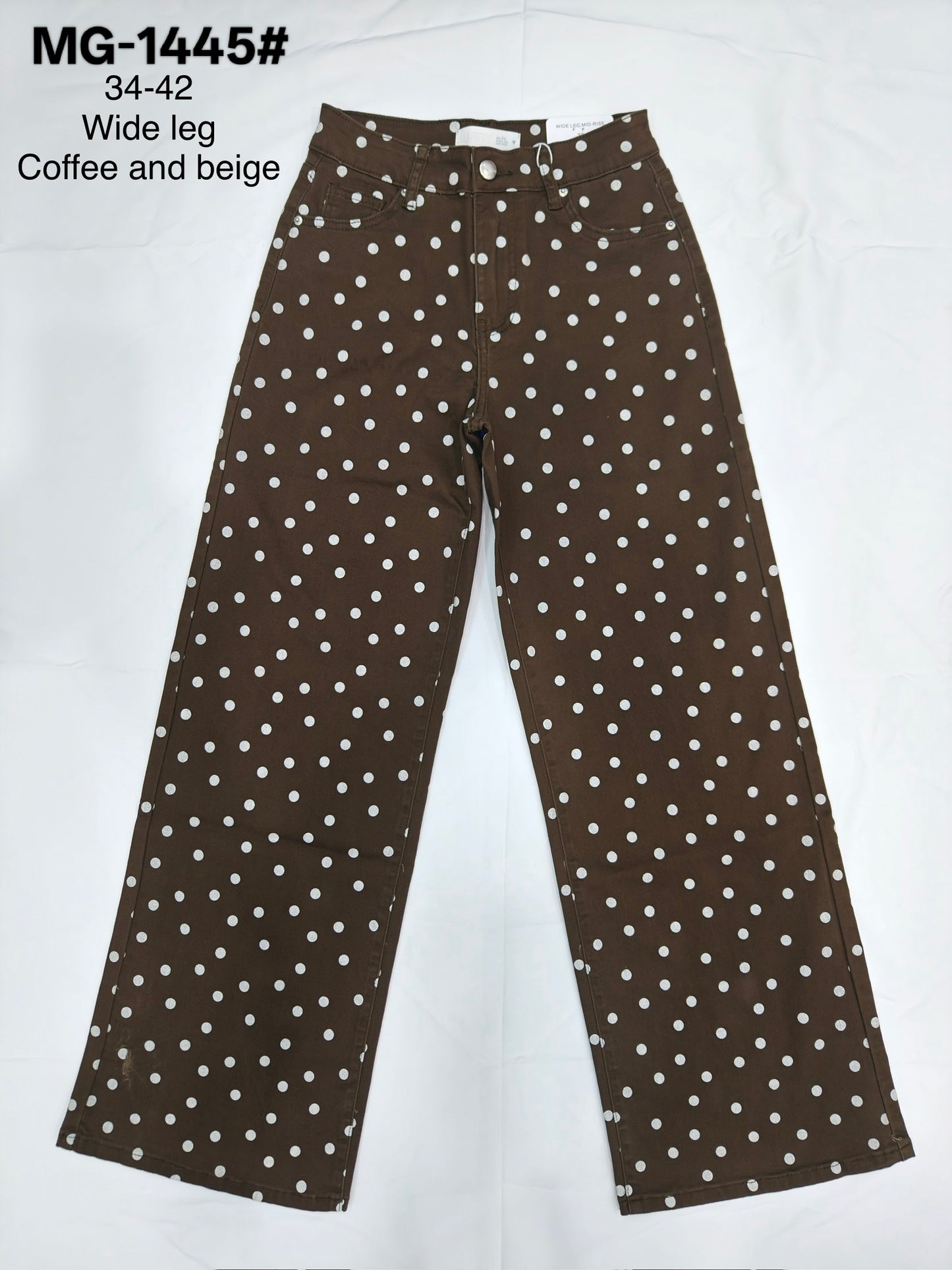 Jeansbroek Marina wide leg coffee/beige polka
