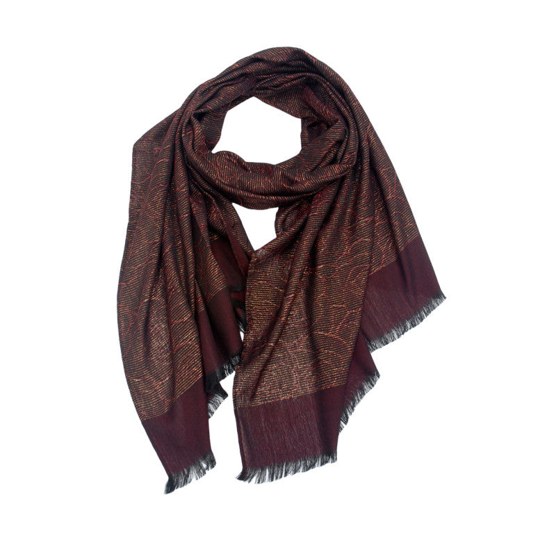 GEWEVEN SJAAL BLOEMENPRINT EN LUREX wine/gold