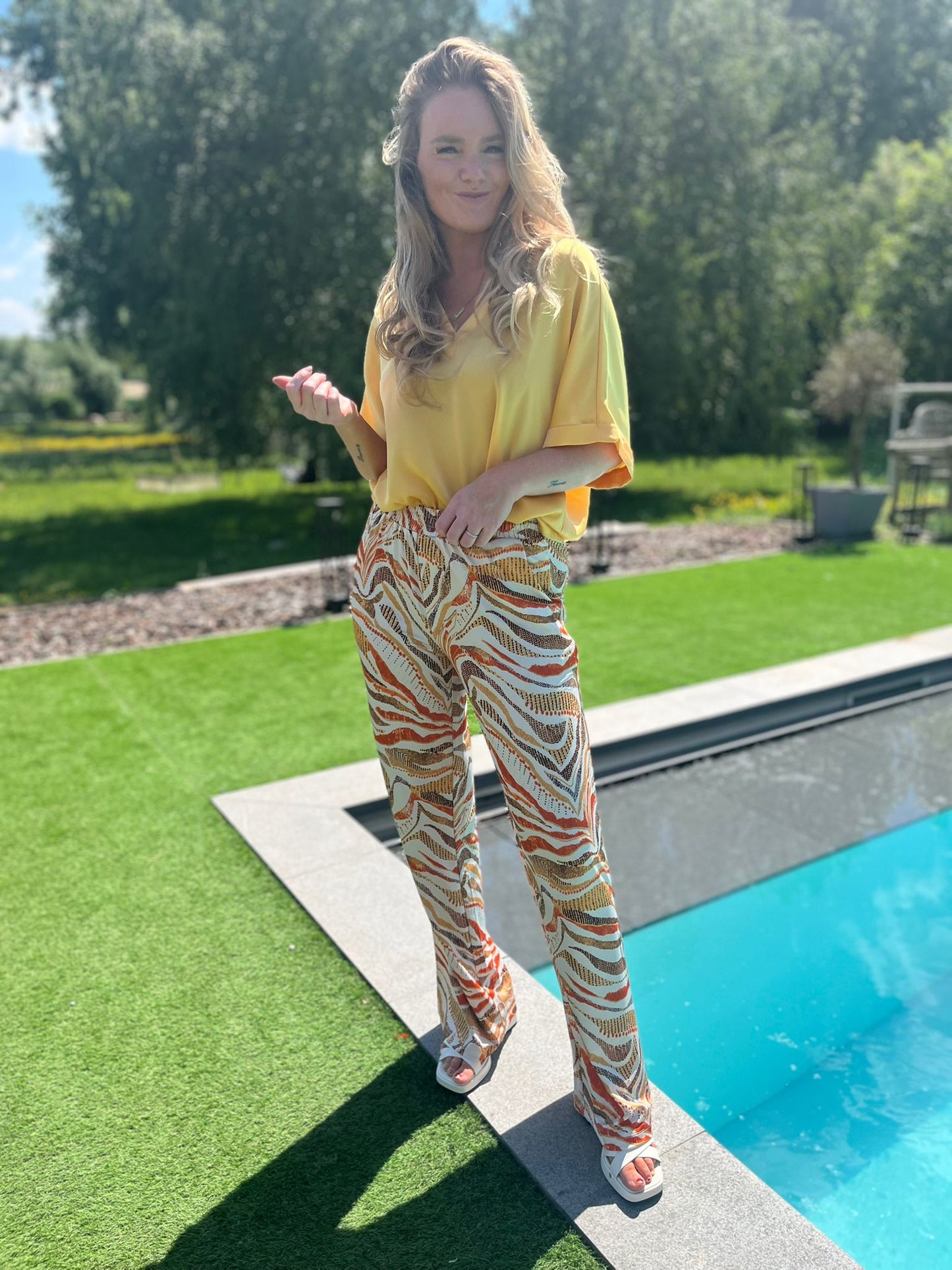 K-design - Broek met print en bijpassende riem (A203P987)