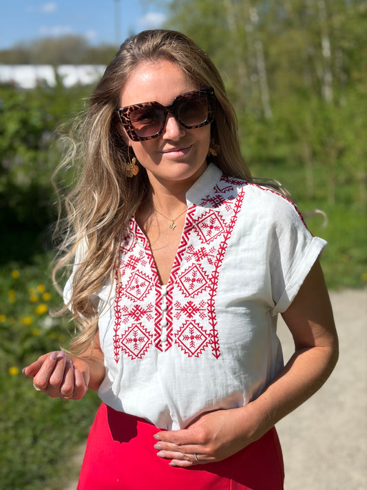 T-shirt Maya wit-terracotta