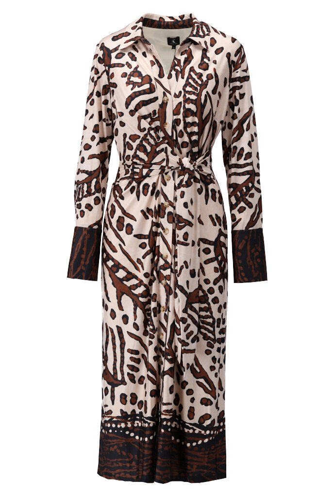 K-design - Maxi dress met print, knopen en vast striklint.Z122 P821