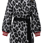K-Design - Gebreide jurk met luipaardprint en stoffen riem (B818)