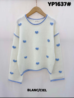 Pull Kimberly wit/blauwe hartjes