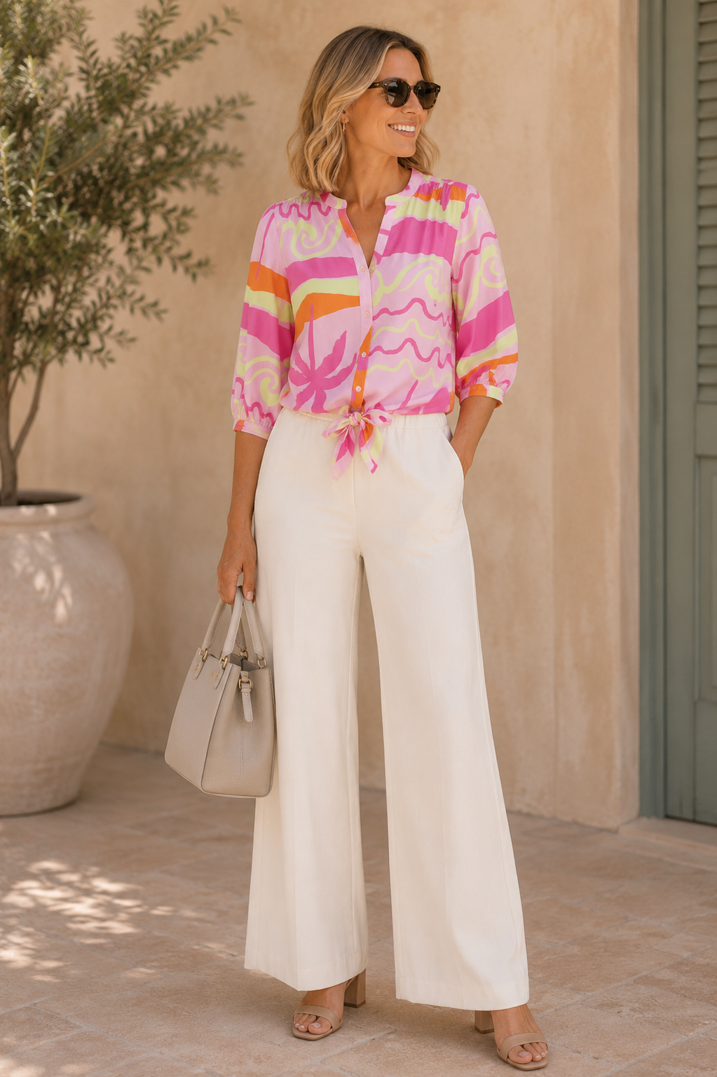 K-design - Blouse met print en pofmouwen (C161)