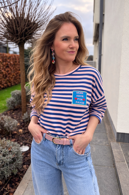 T-shirt J more amor blauw/roze