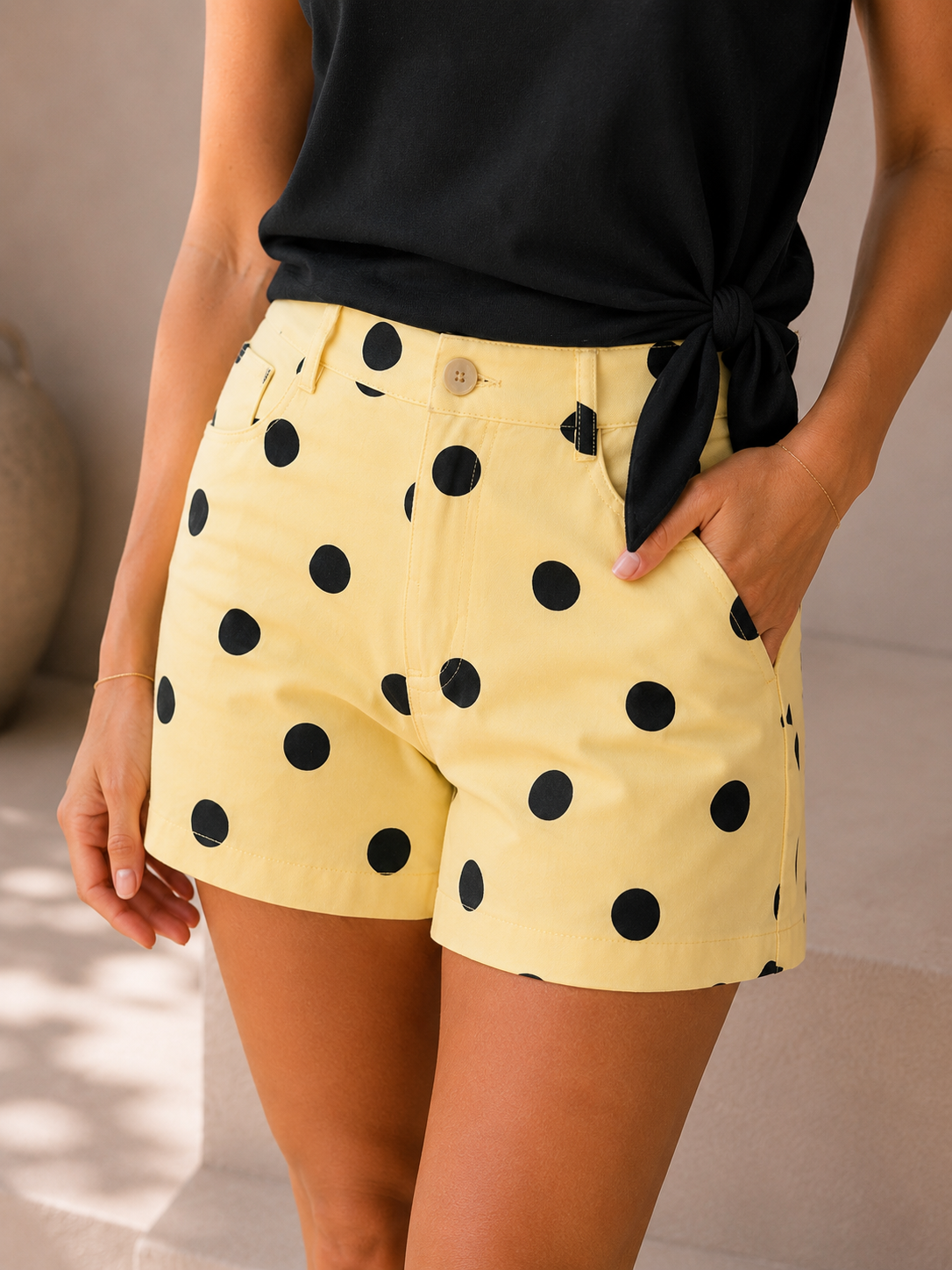Short Seely geel polka