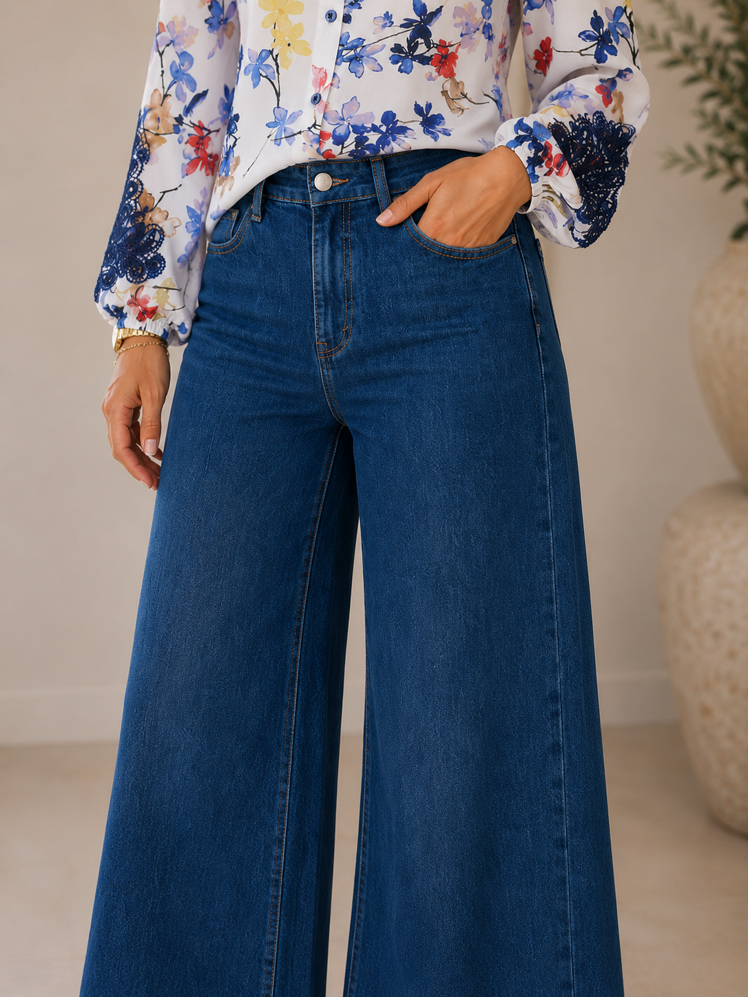 Jeansbroek Redial wide leg donker blauw 3203