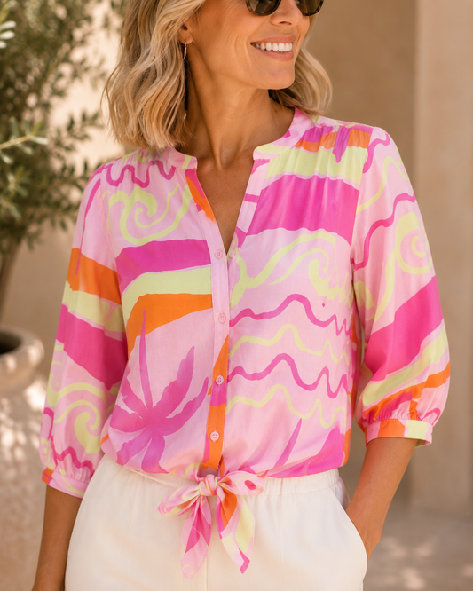 K-design - Blouse met print en pofmouwen (C161)