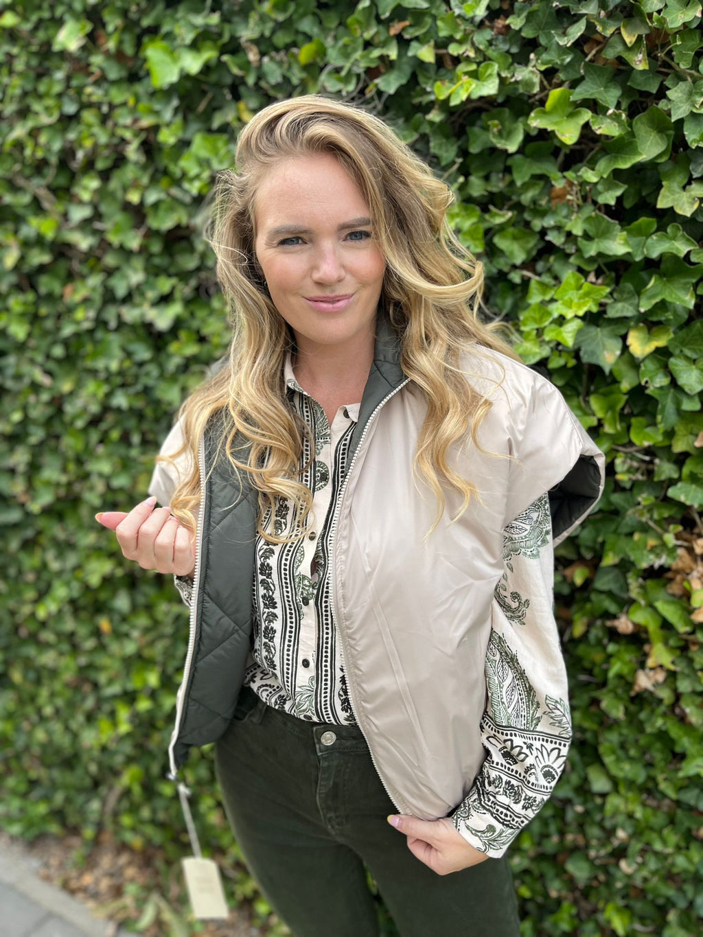 Vest Jules groen/beige omkeerbaar