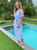 Kleed Mila blauw / fluo roos
