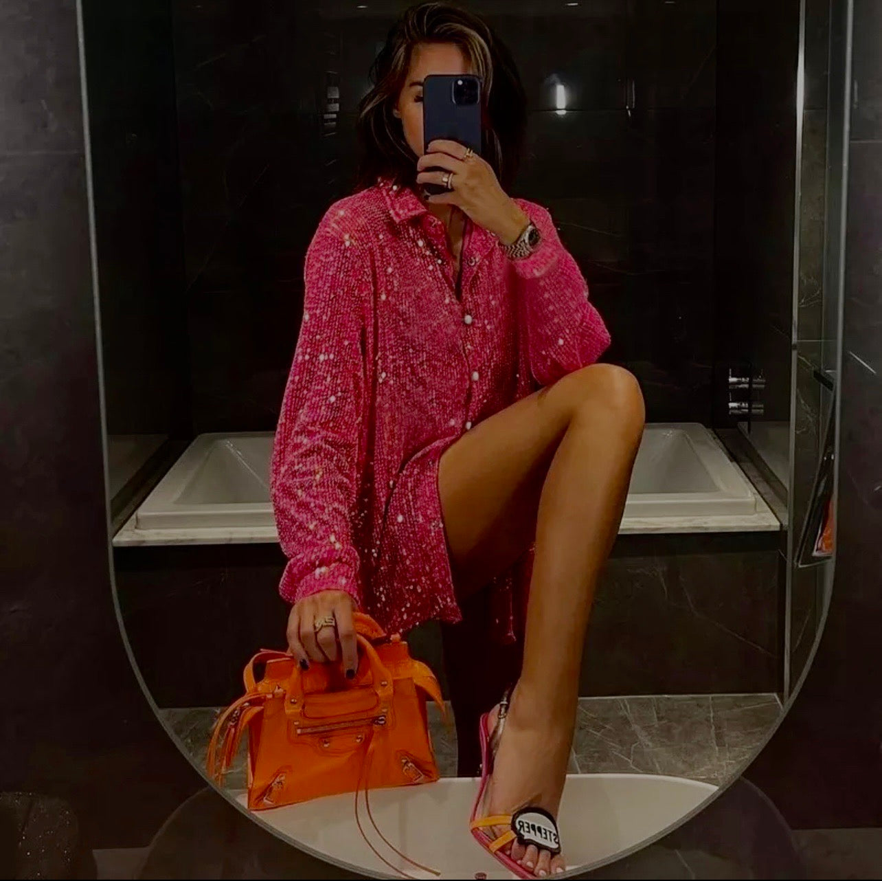 Kleedje Roos glitter fushia