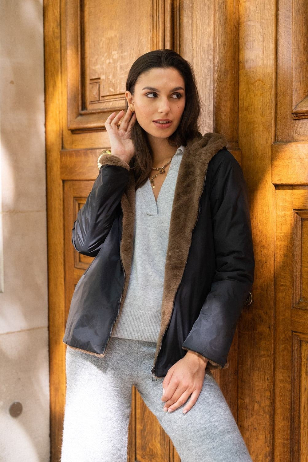 Jas Laura zwart/ camel