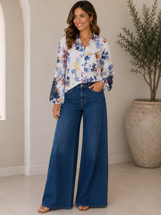 Jeansbroek Redial wide leg donker blauw 3203