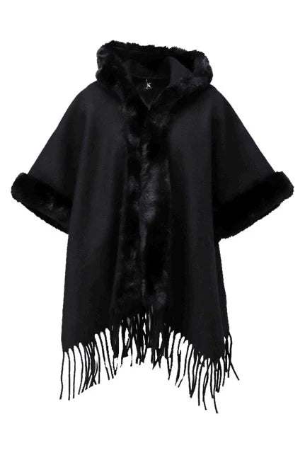 K-Design - Poncho met bont-look boorden (B910)
