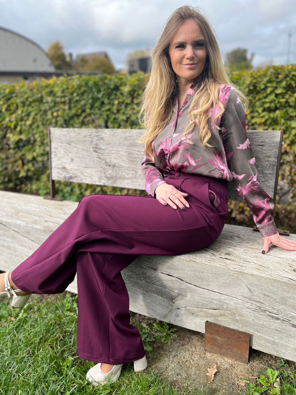 Broek Elli plum suède
