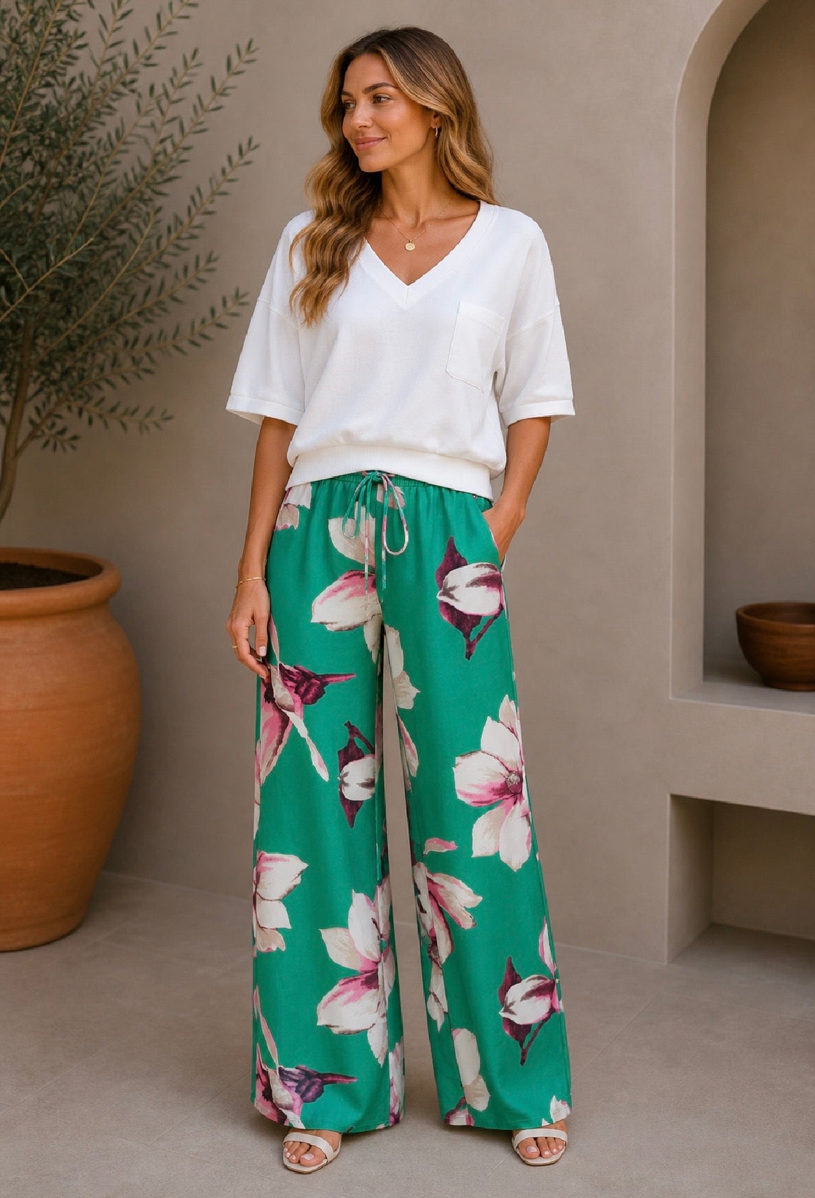 K-design - Broek met print en trekkoord (C101)