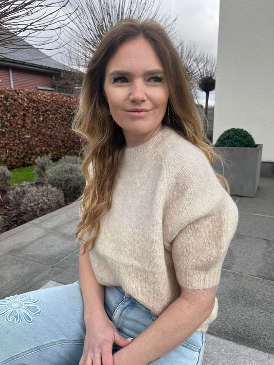 Pull Bianka korte mouw beige