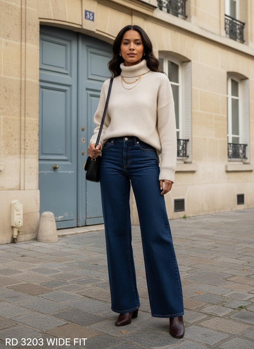 Jeansbroek Redial wide leg donker blauw 3203