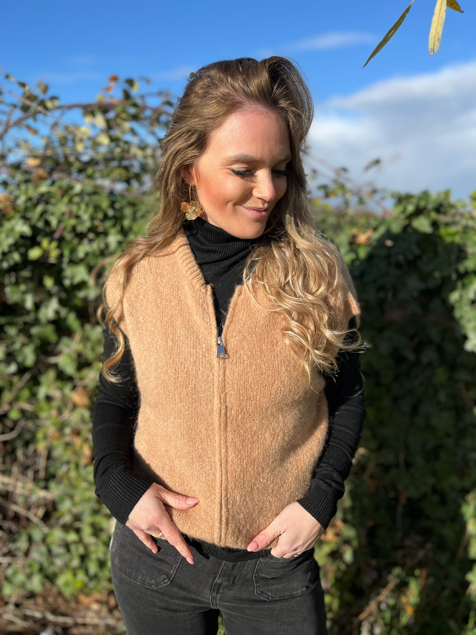 Debardeur met rits camel