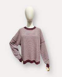 Pull L Bordeaux gestreept