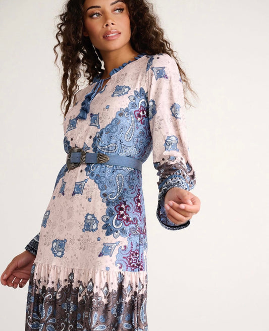 K-design - Mini dress met print, jeansdetails en bijpassende riem (X363)