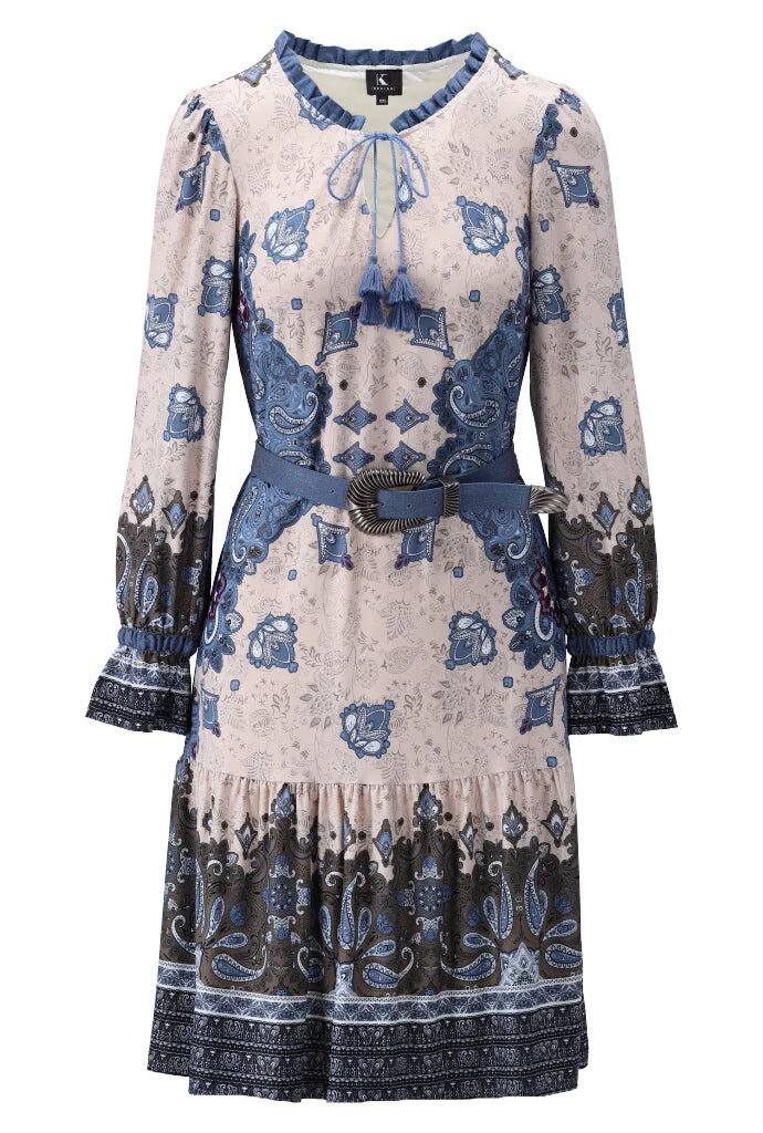 K-design - Mini dress met print, jeansdetails en bijpassende riem (X363)
