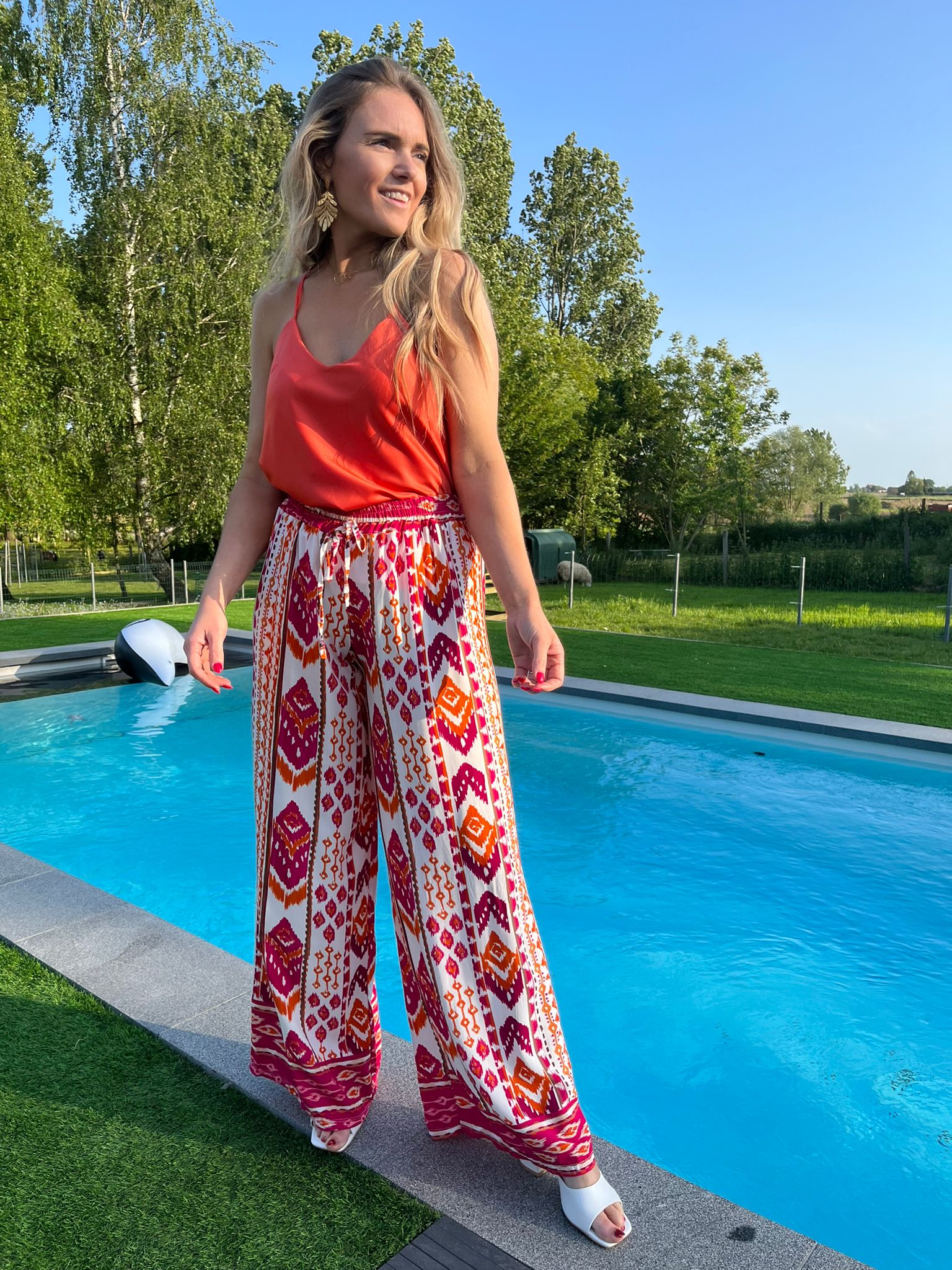 Broek Joëlle oranje /fushia