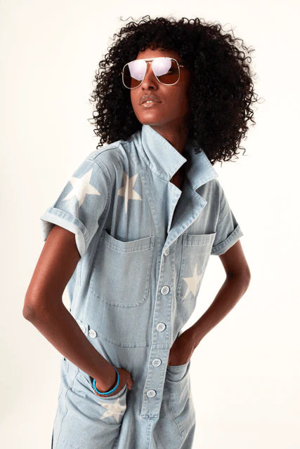 K-Design - Jumpsuit in jeans met sterren (W421)